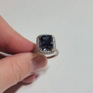 14 karat solid white gold ring with blue moissanite 5 carat centre stone